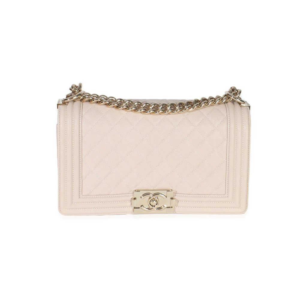 Chanel Beige Quilted Caviar Medium Boy Bag