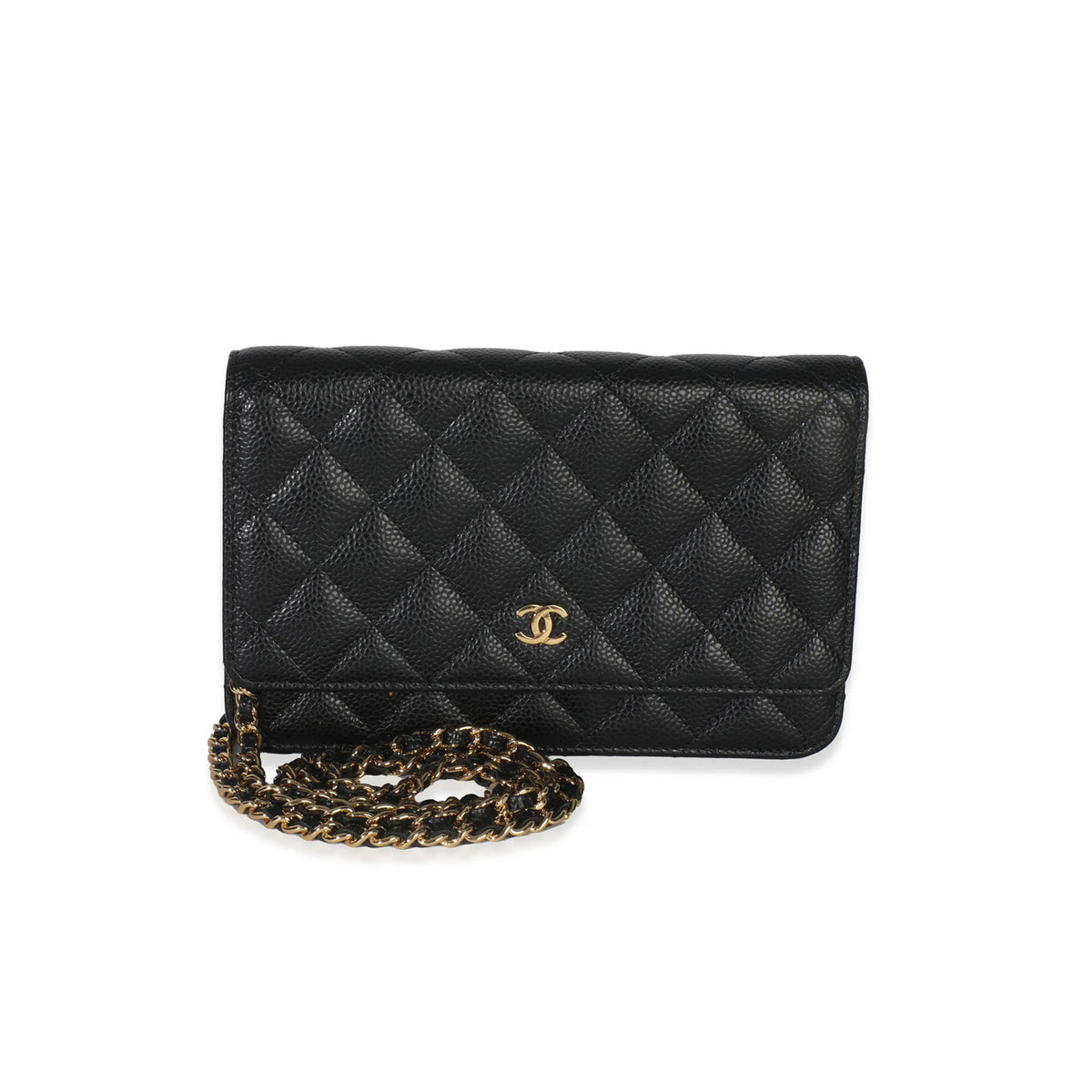 Chanel Black Quilted Caviar Classic Wallet On Chain