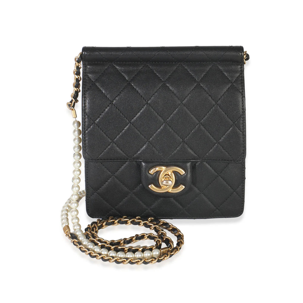 Chanel Black Quilted Goatskin Vertical Chic Pearls Flap Bag