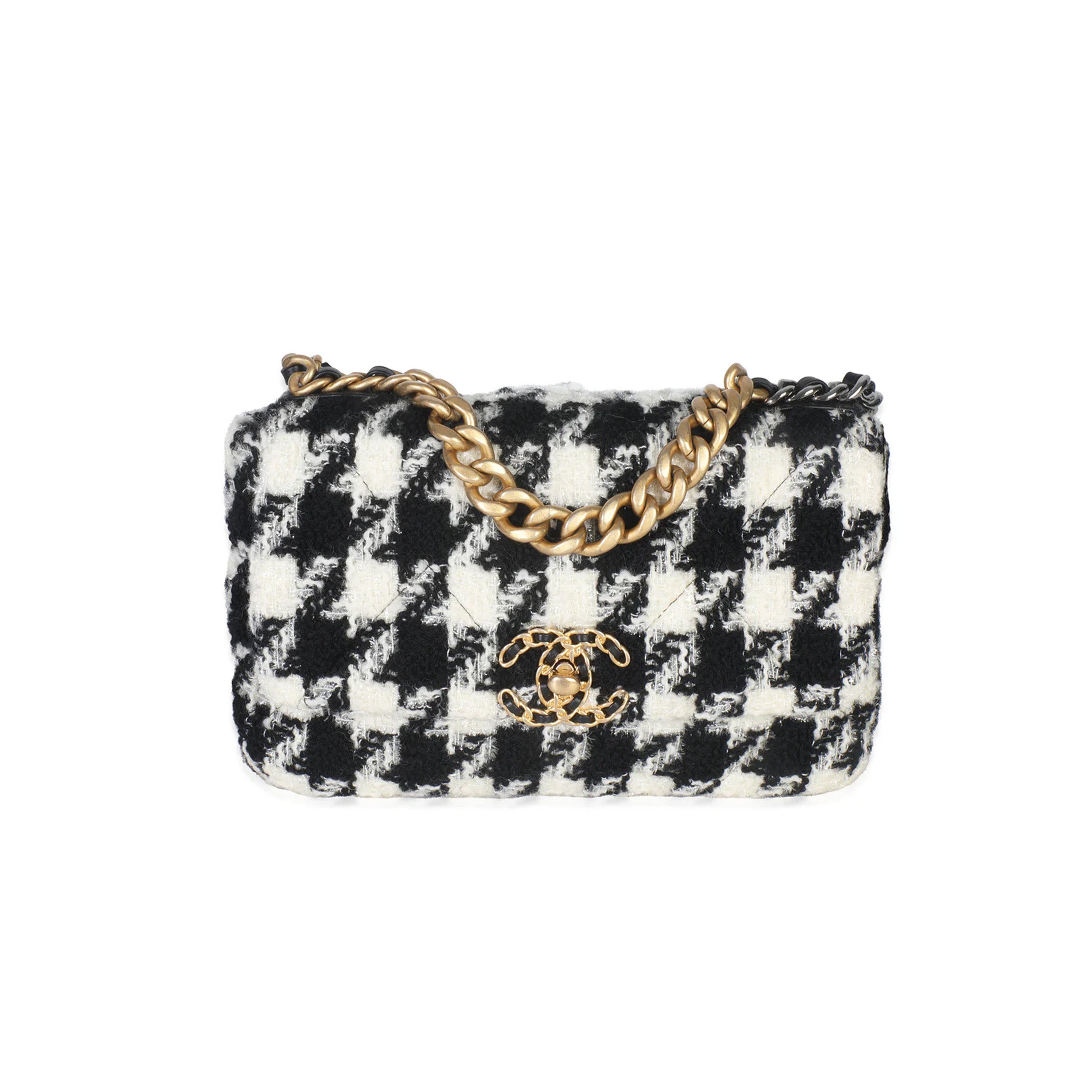 Chanel Black White Tweed Small Chanel 19 Flap Bag