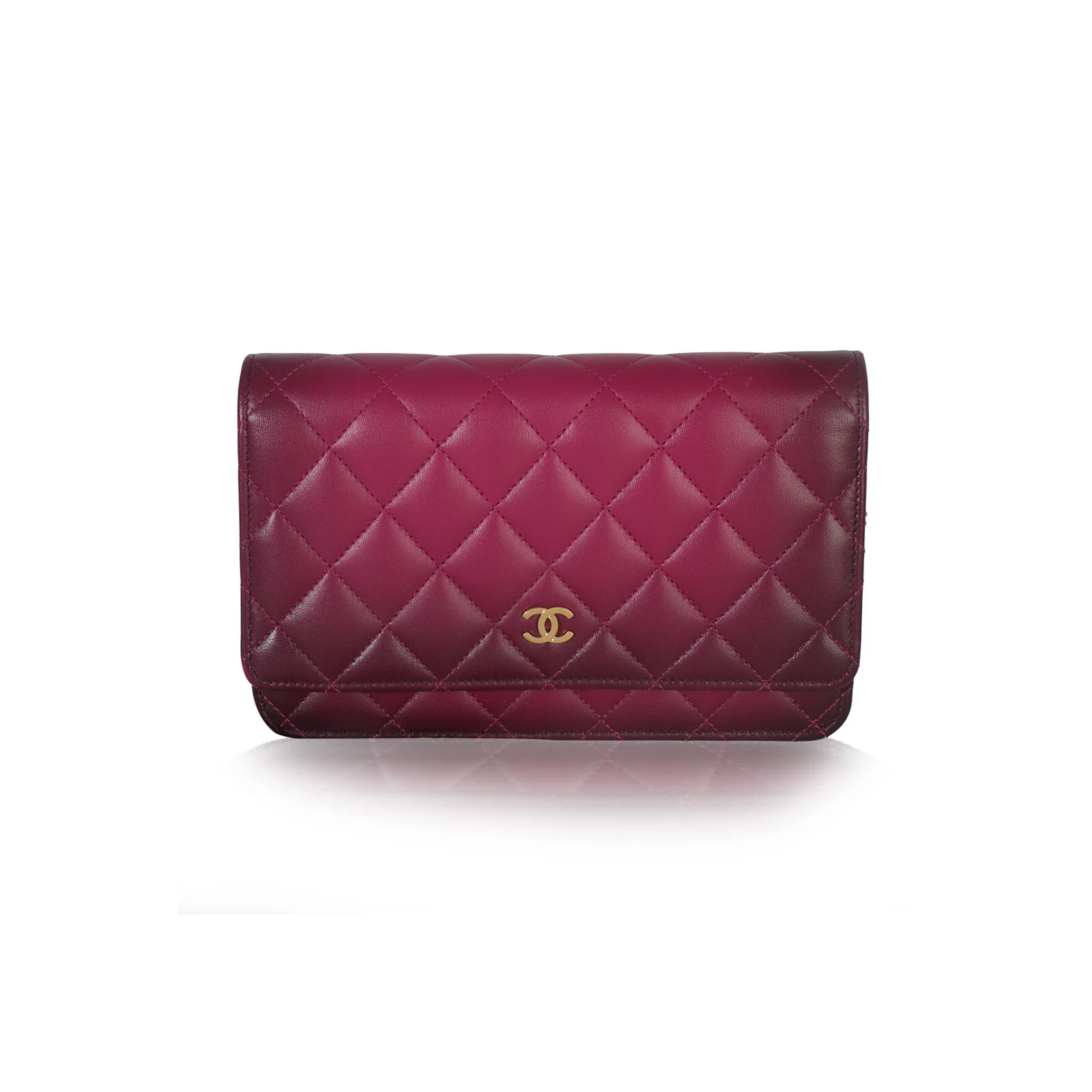 Chanel Dark Pink Ombre Quilted Lambskin Classic Wallet On Chain