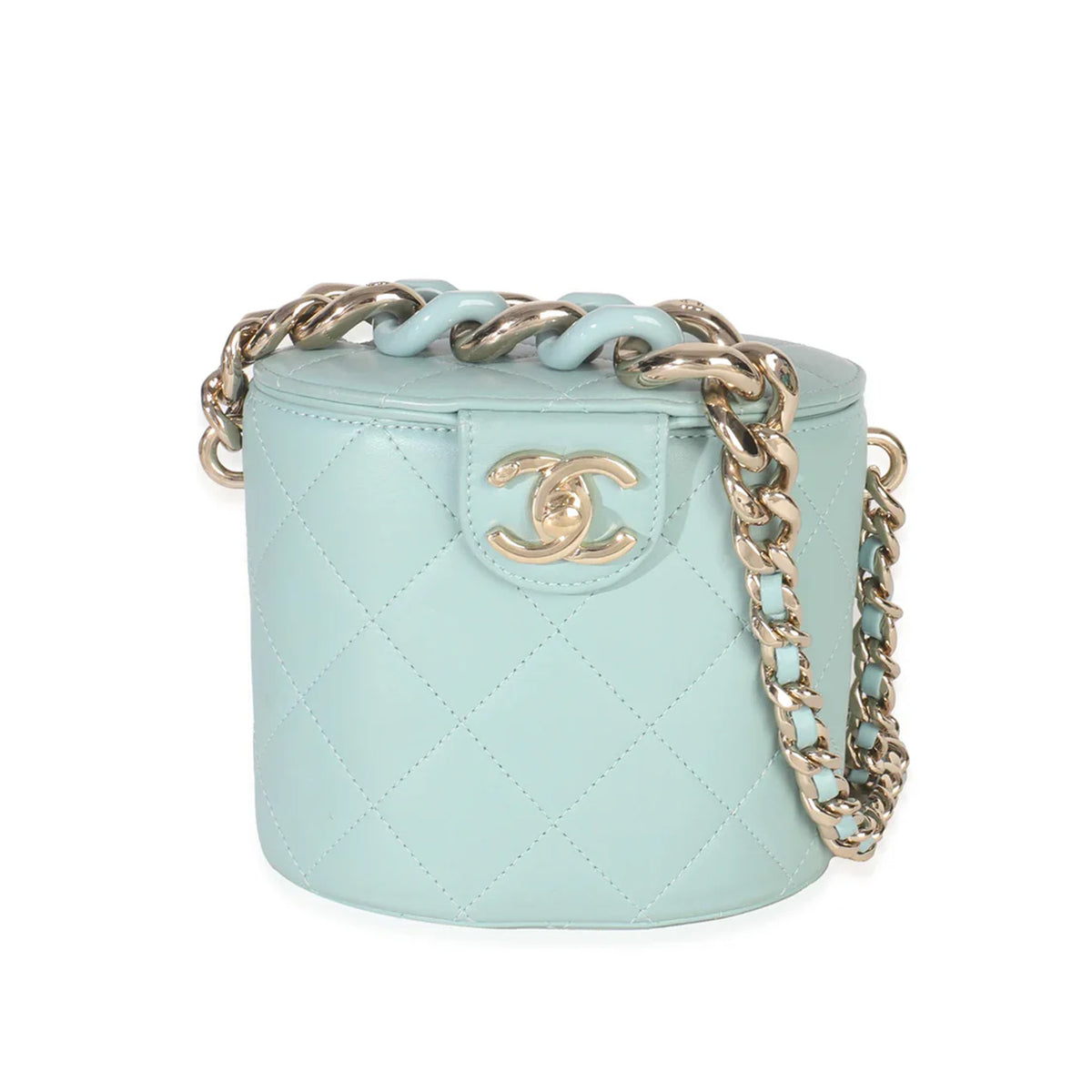 Chanel Light Blue Quilted Lambskin Resin Elegant Vanity Case