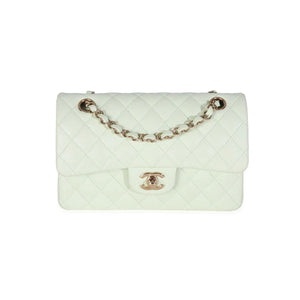 Chanel Light Green Quilted Caviar Small Classic Double Flap Handbag