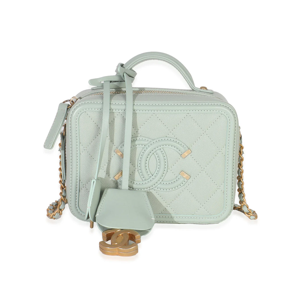 Chanel Mint Quilted Caviar Small CC Filigree Vanity Case