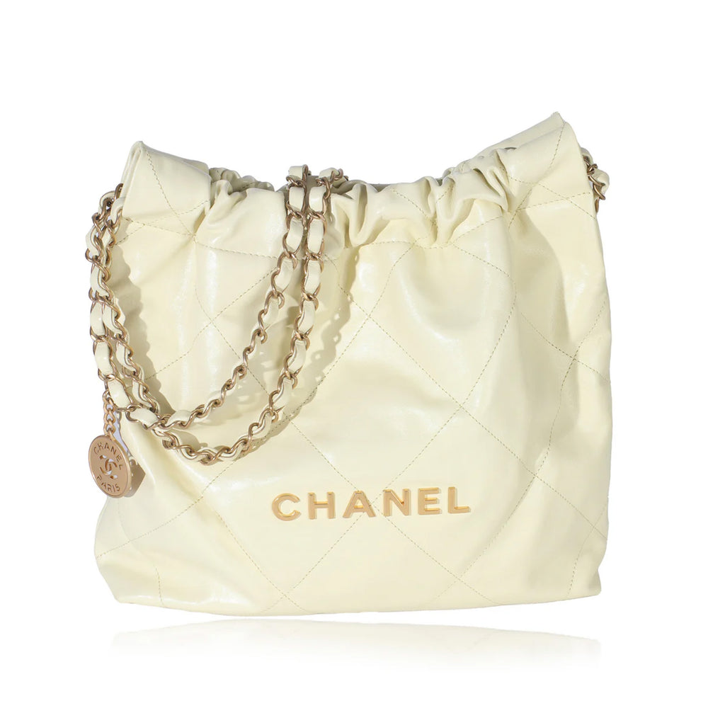 Chanel Pale Yellow Quilted Lambskin Chanel Small 22 Hobo