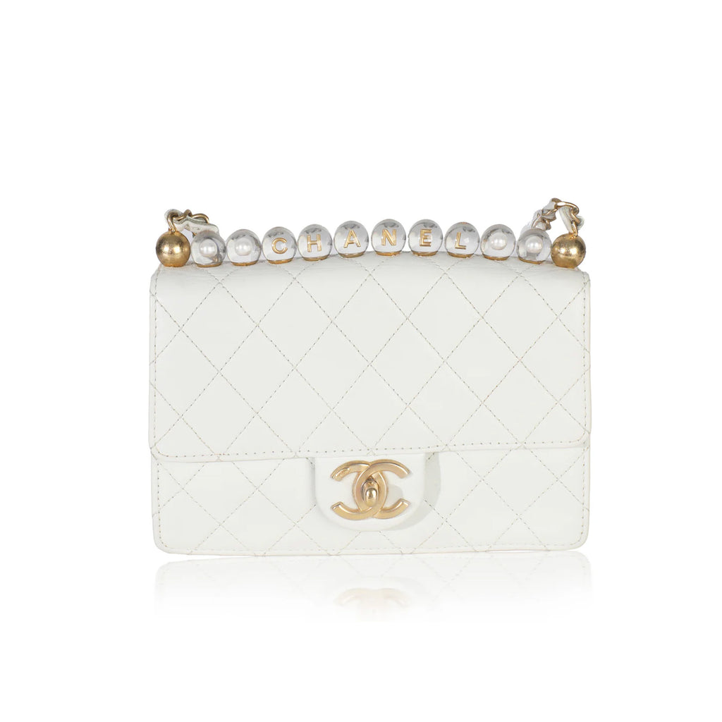 Chanel White Quilted Goatskin Small Chic Pearls Flap Bag