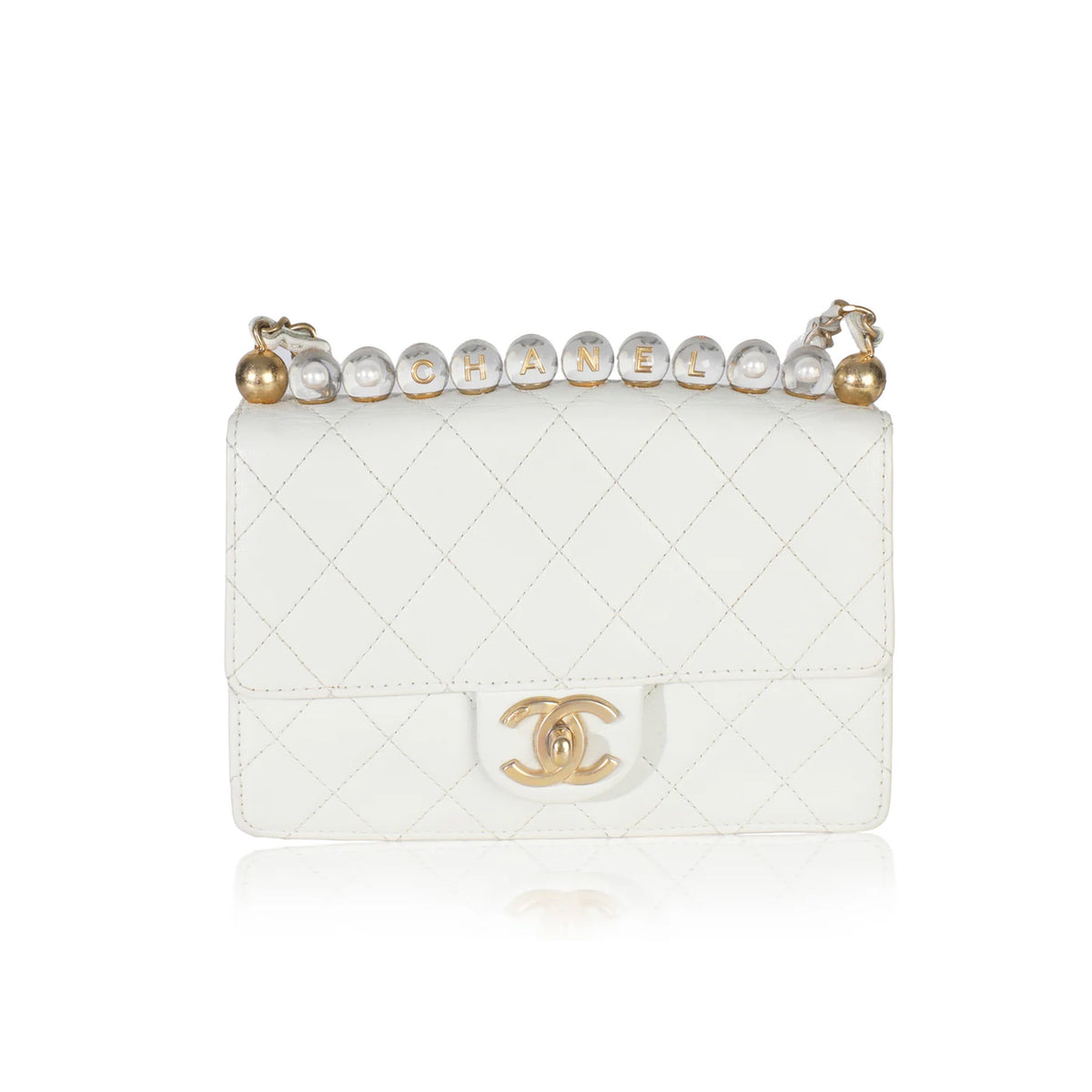 Chanel White Quilted Goatskin Small Chic Pearls Flap Bag