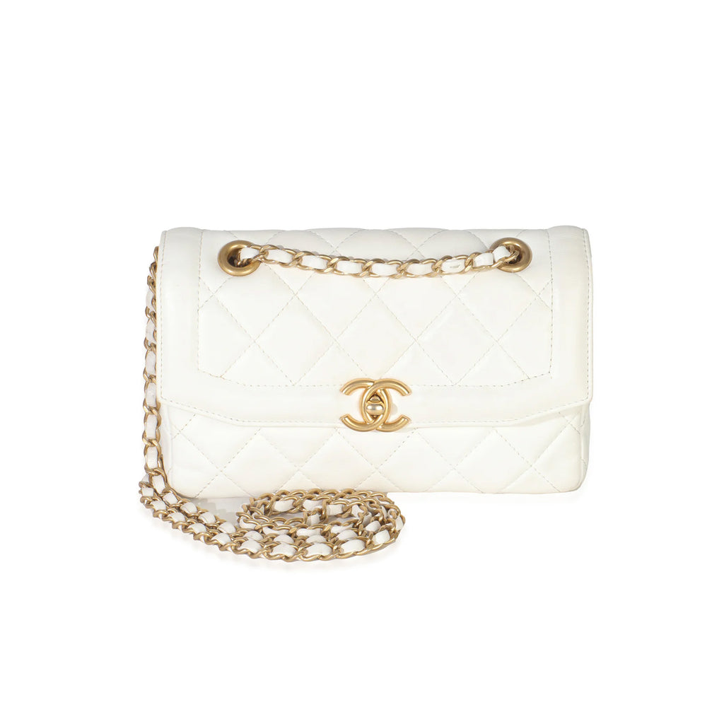 Chanel White Quilted Lambskin Small CC Flap Bag