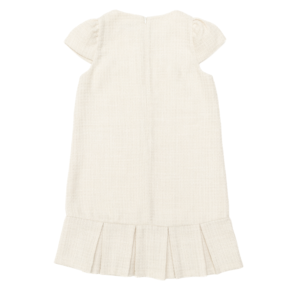 Henry Duvall girls Charlotte Dress in soft textured tweed, a timeless cream dress designed for parties and elevated everyday wear.