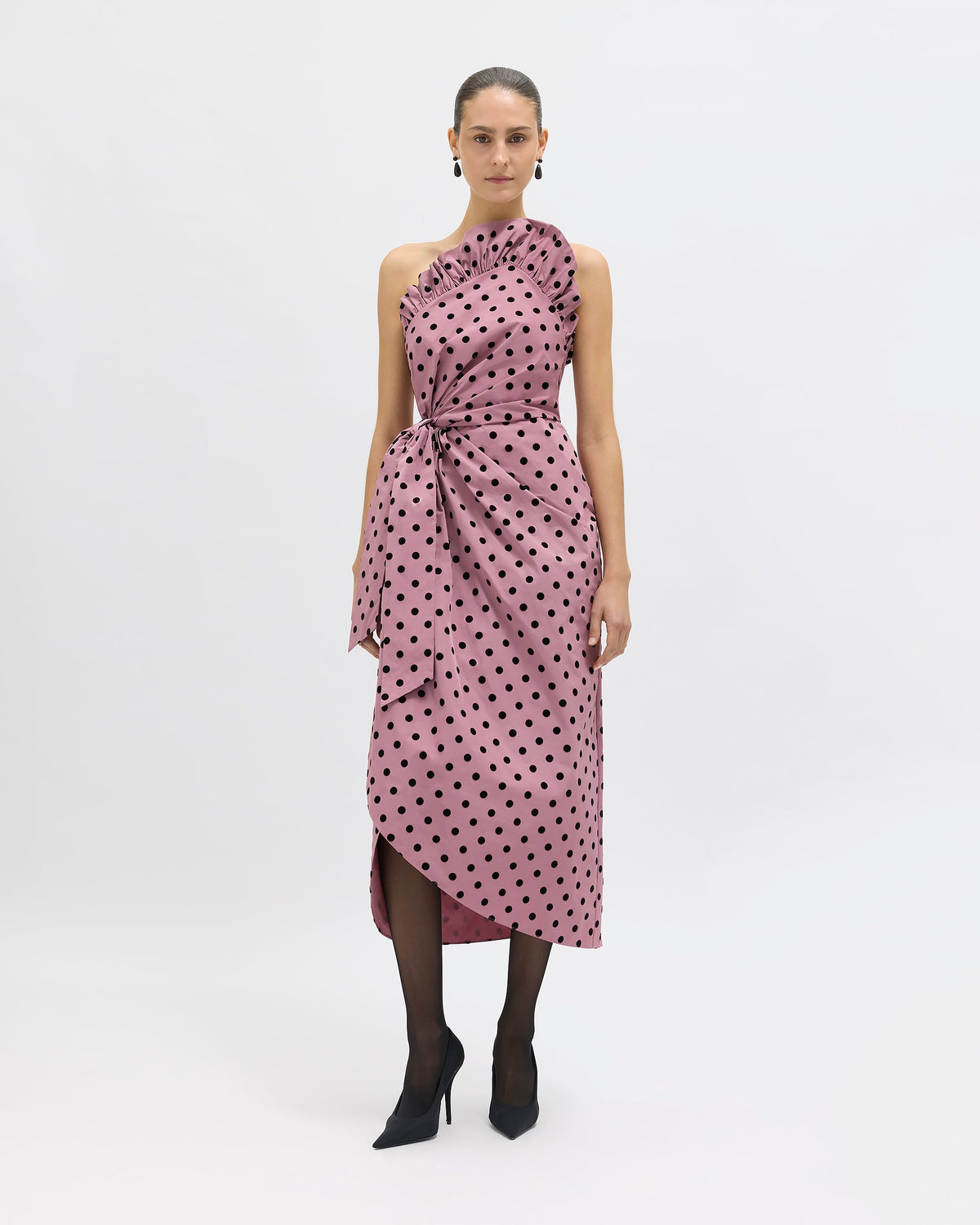 Charlotte Polka Dot Dress in Rosewater/Noir