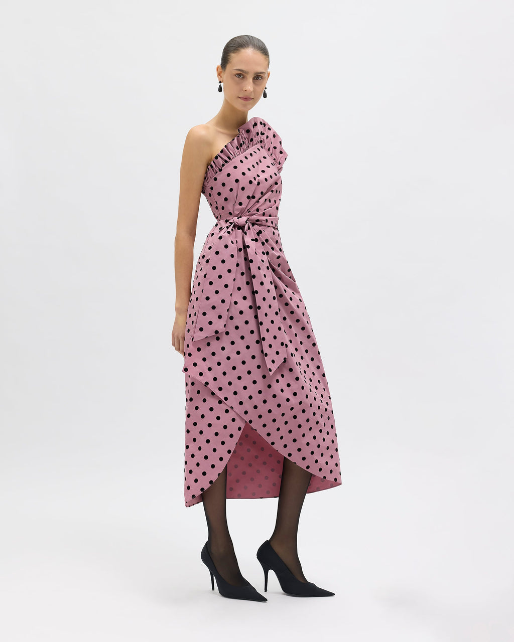 Charlotte Polka Dot Dress in Rosewater/Noir