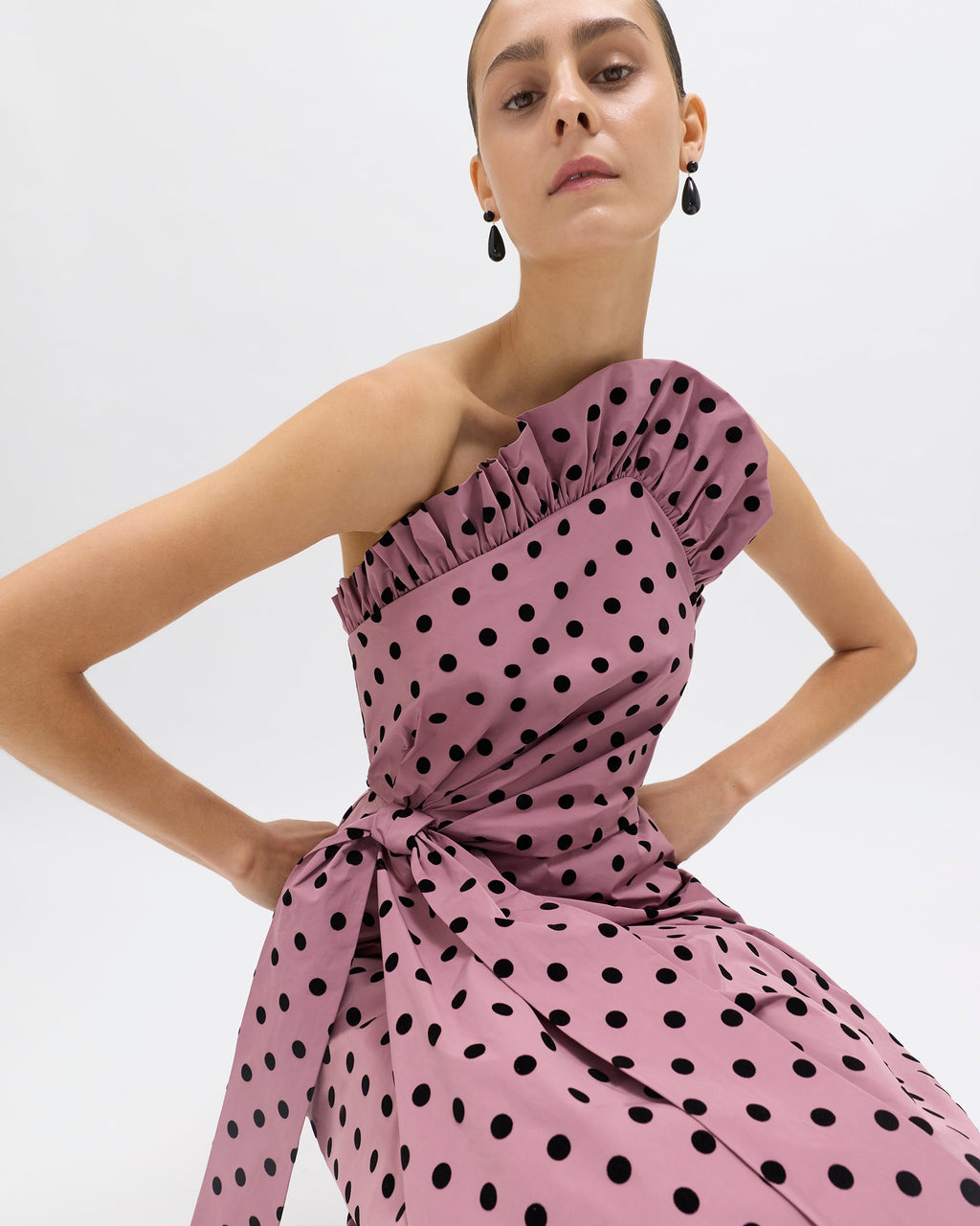 Charlotte Polka Dot Dress in Rosewater/Noir