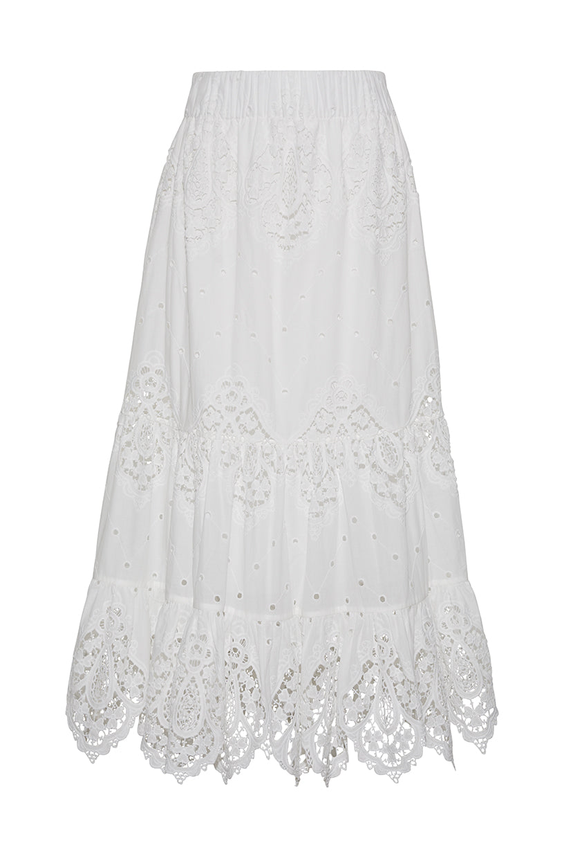 Chase Skirt in White Embroidered Eyelet