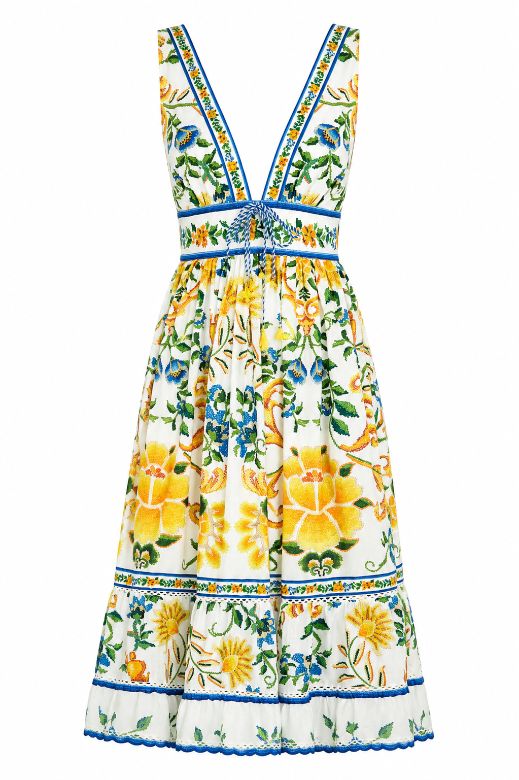 Emily Floral Tapestry Off White Midi Dress