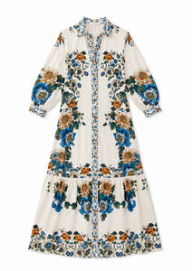 Bianca Linen Maxi Dress in Magical Blossom Cream