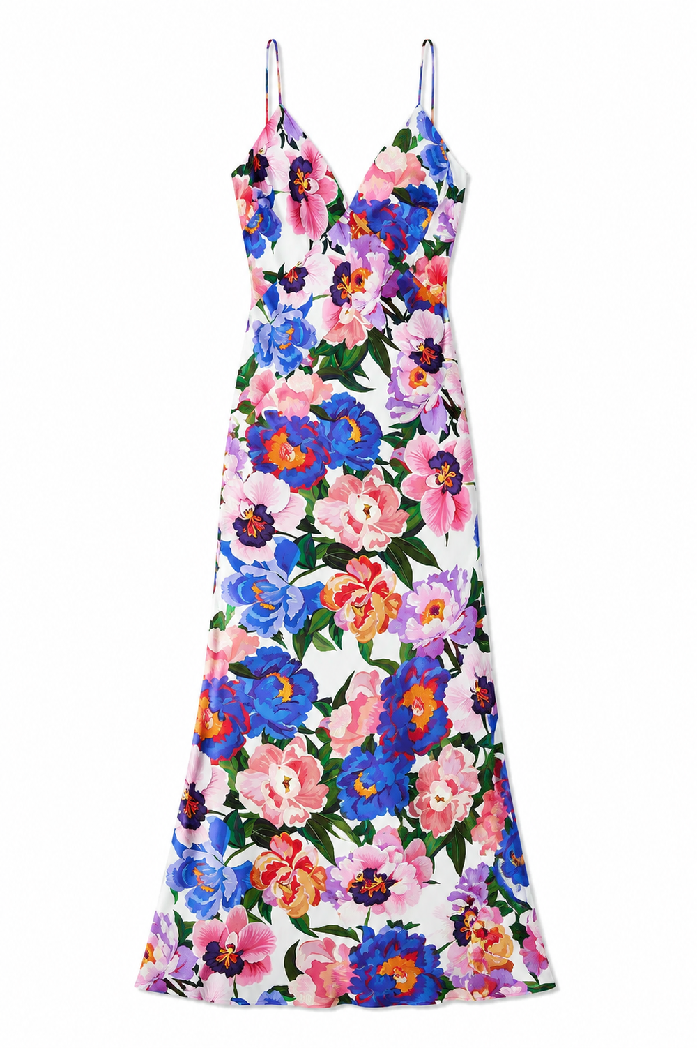 Olive Satin Dress in Floral Candy
