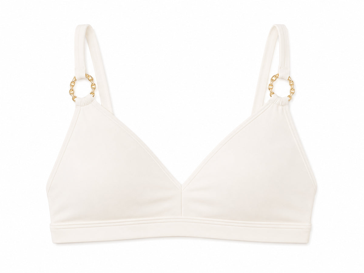 DreamLift Chain Ring Push-Up Bikini Top in Blanc/Gold
