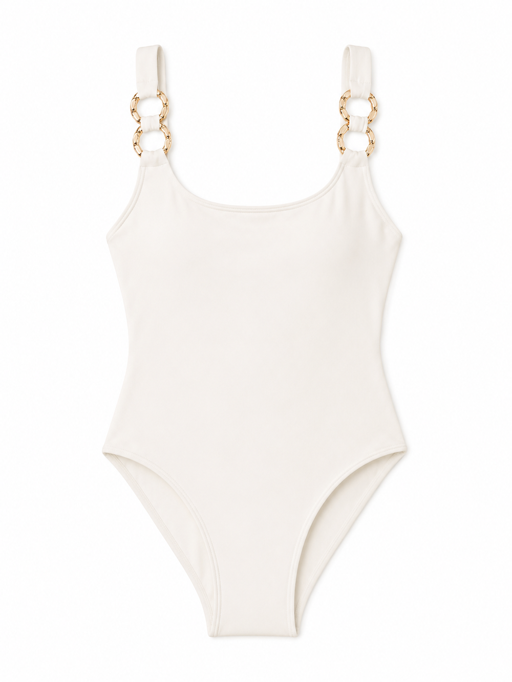 DreamSculpt Chain Ring Square Neck Tank in Blanc/Gold