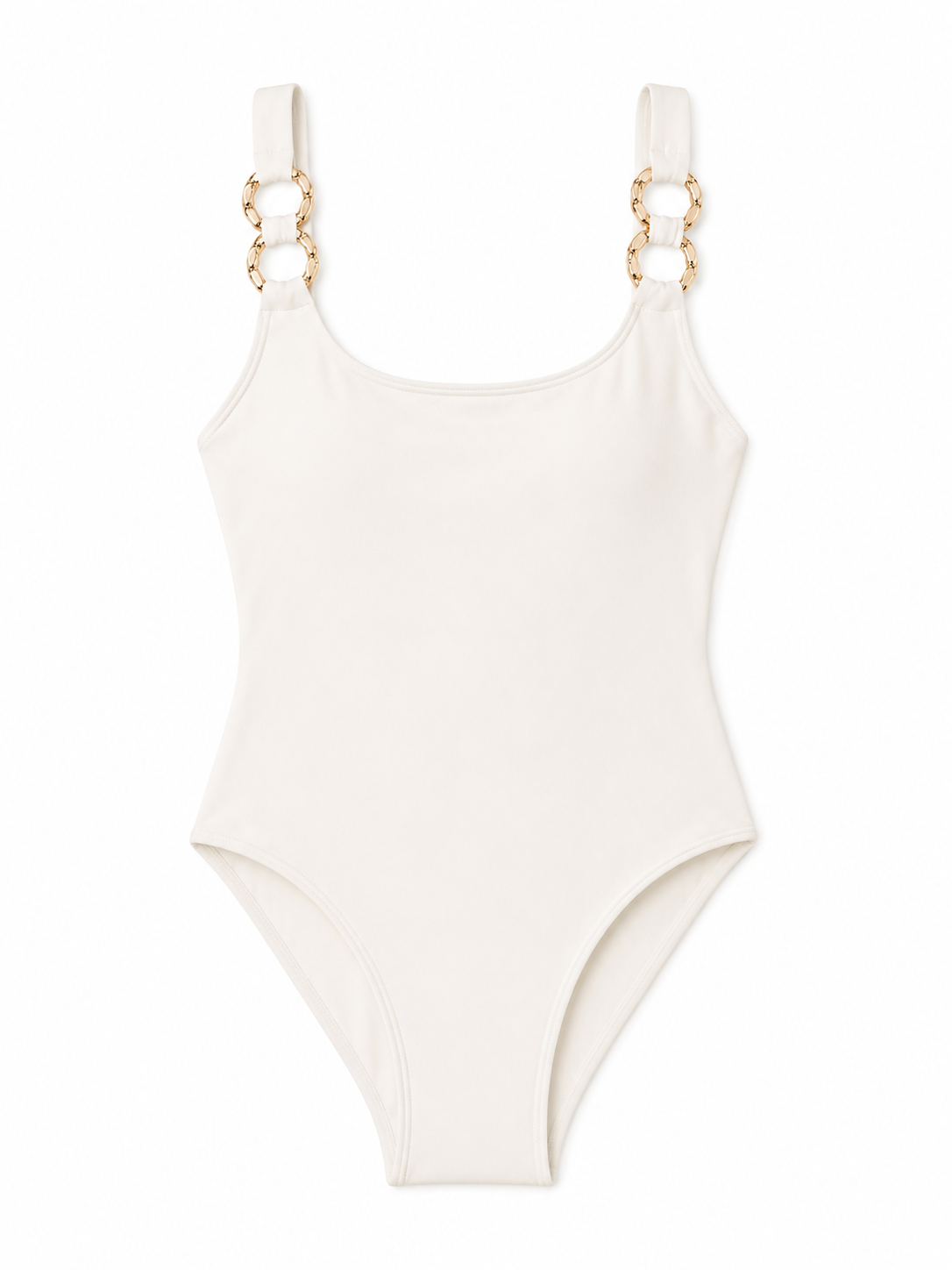 DreamSculpt Chain Ring Square Neck Tank in Blanc/Gold