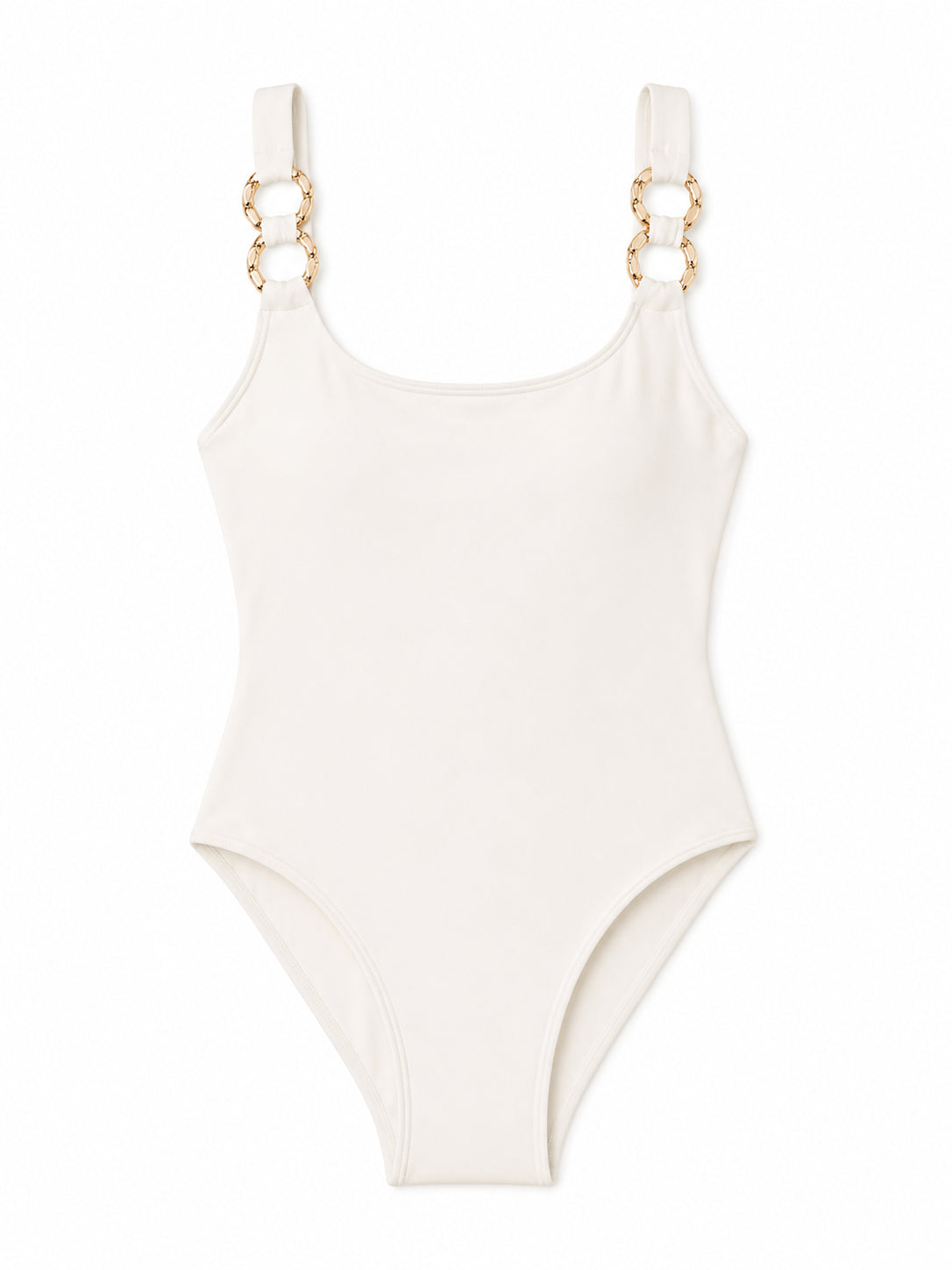 DreamSculpt Chain Ring Square Neck Tank in Blanc/Gold