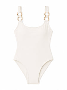 DreamSculpt Chain Ring Square Neck Tank in Blanc/Gold