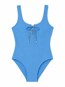 DreamSculpt Lace-Up Square Neck Tank in French Blue