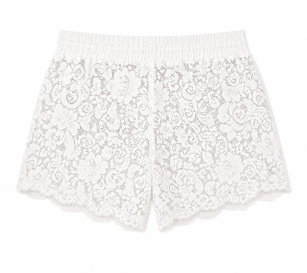 AquaLace Quick-Dry Beach Short in Blanc Floral Lace