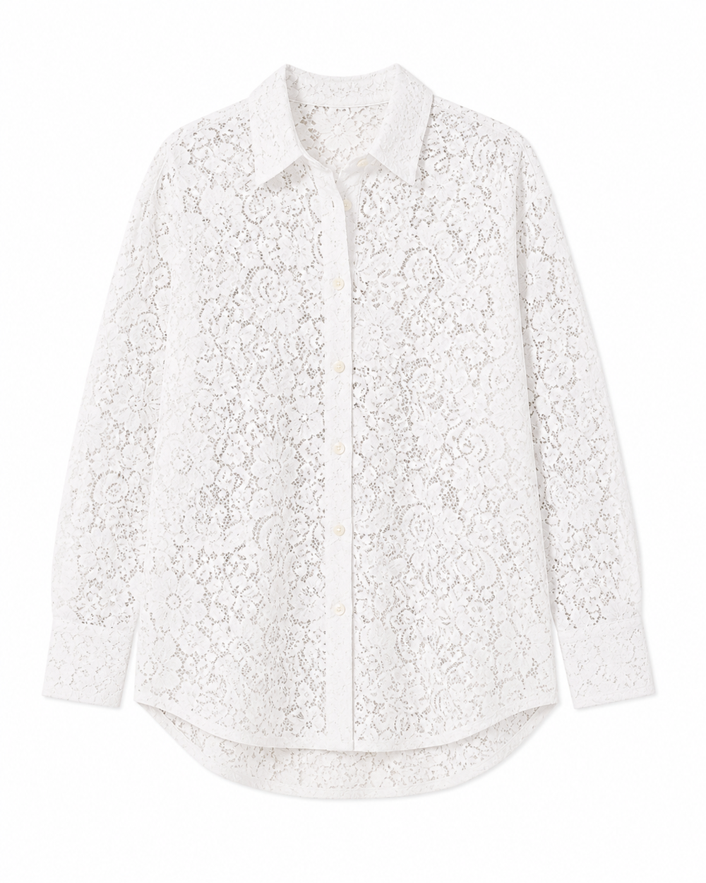 AquaLace Quick-Drying Button Down Beach Shirt in Blanc Floral Lace
