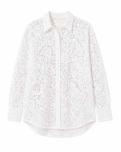 AquaLace Quick-Drying Button Down Beach Shirt in Blanc Floral Lace
