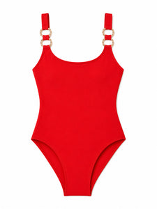 DreamSculpt Chain Ring Square Neck Tank in Hot Pepper/Gold