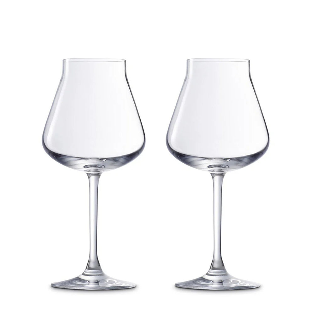 Front view of Chateau Baccarat white wine glasses set of 2 showcasing wide rounded bowls and tall stems on white background