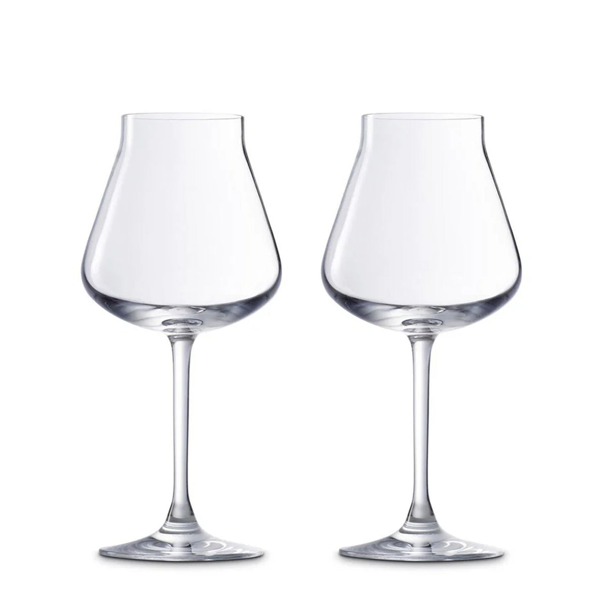 Front view of Chateau Baccarat white wine glasses set of 2 showcasing wide rounded bowls and tall stems on white background
