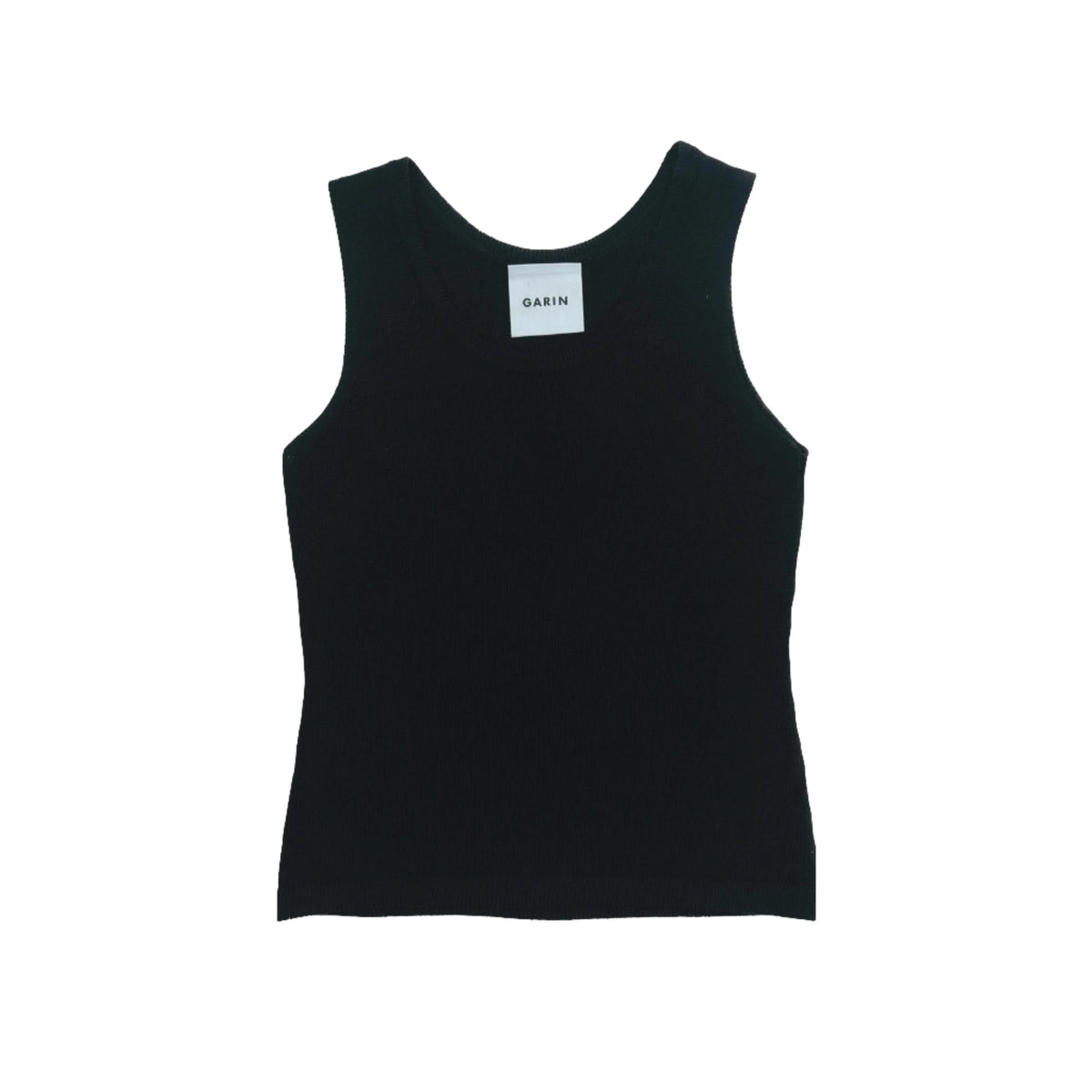 Front view of Chelsea Tank in Black showcasing its scoop neckline and sleeveless silhouette on a white background