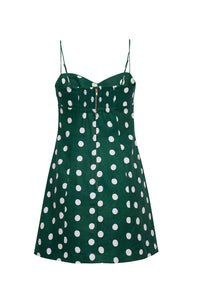 Cherry Mini Dress in Polka Dot Green