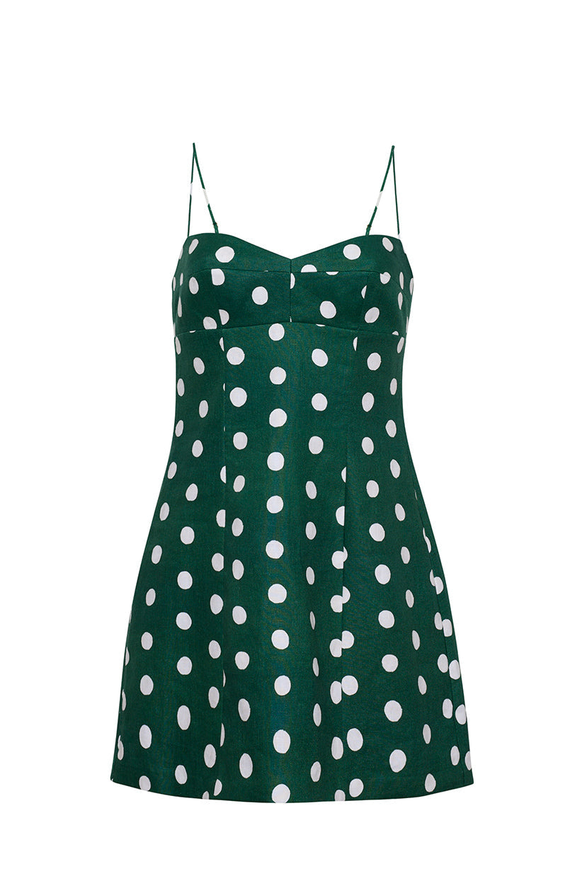 Cherry Mini Dress in Polka Dot Green | Over The Moon
