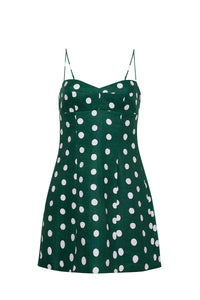 Cherry Mini Dress in Polka Dot Green