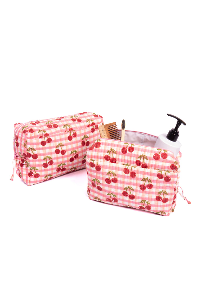 Cherry Makeup Bag in Red Gingham Blockprint