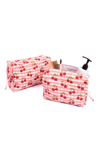 Cherry Makeup Bag in Red Gingham Blockprint