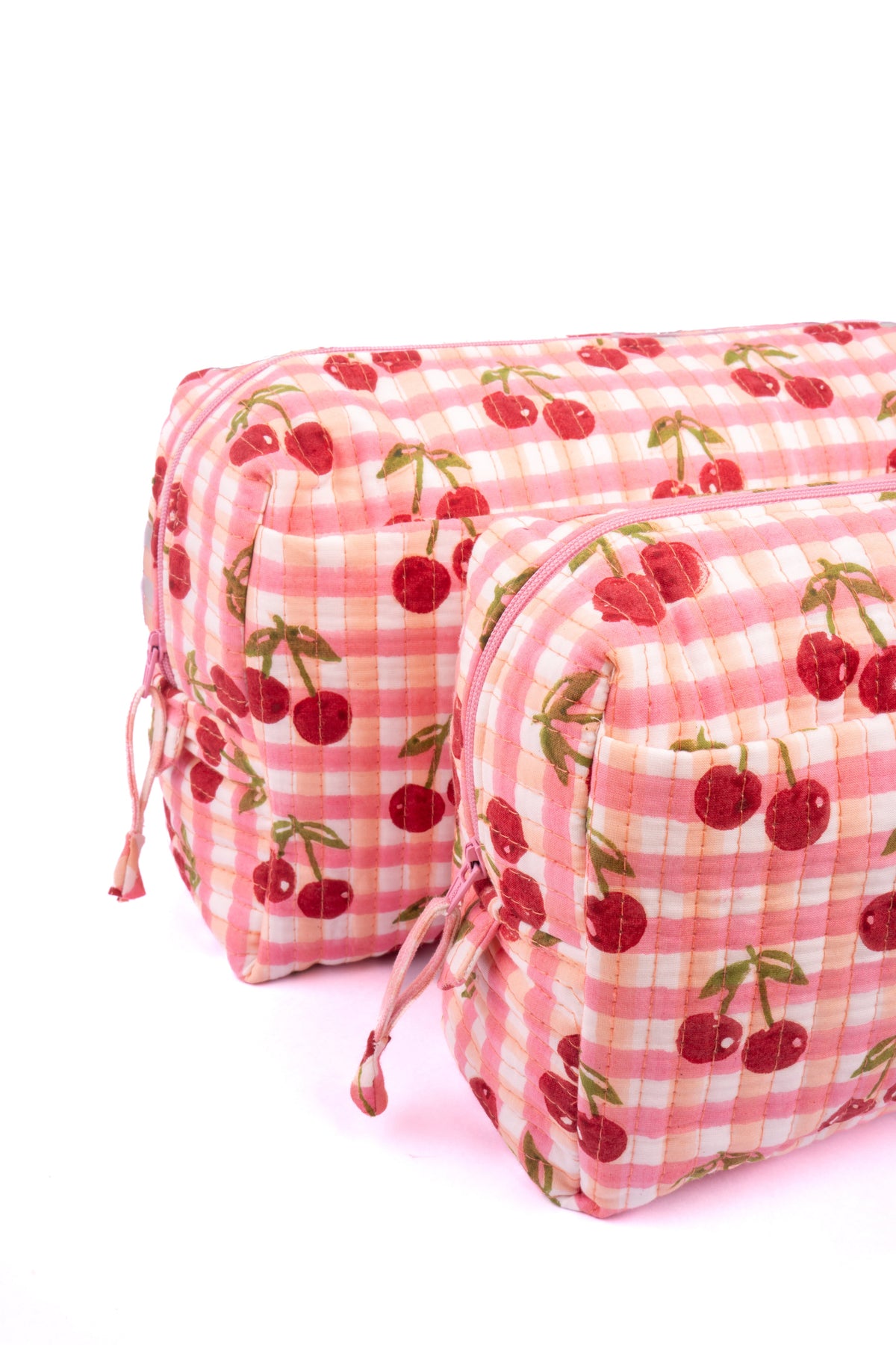 Cherry Makeup Bag in Red Gingham Blockprint