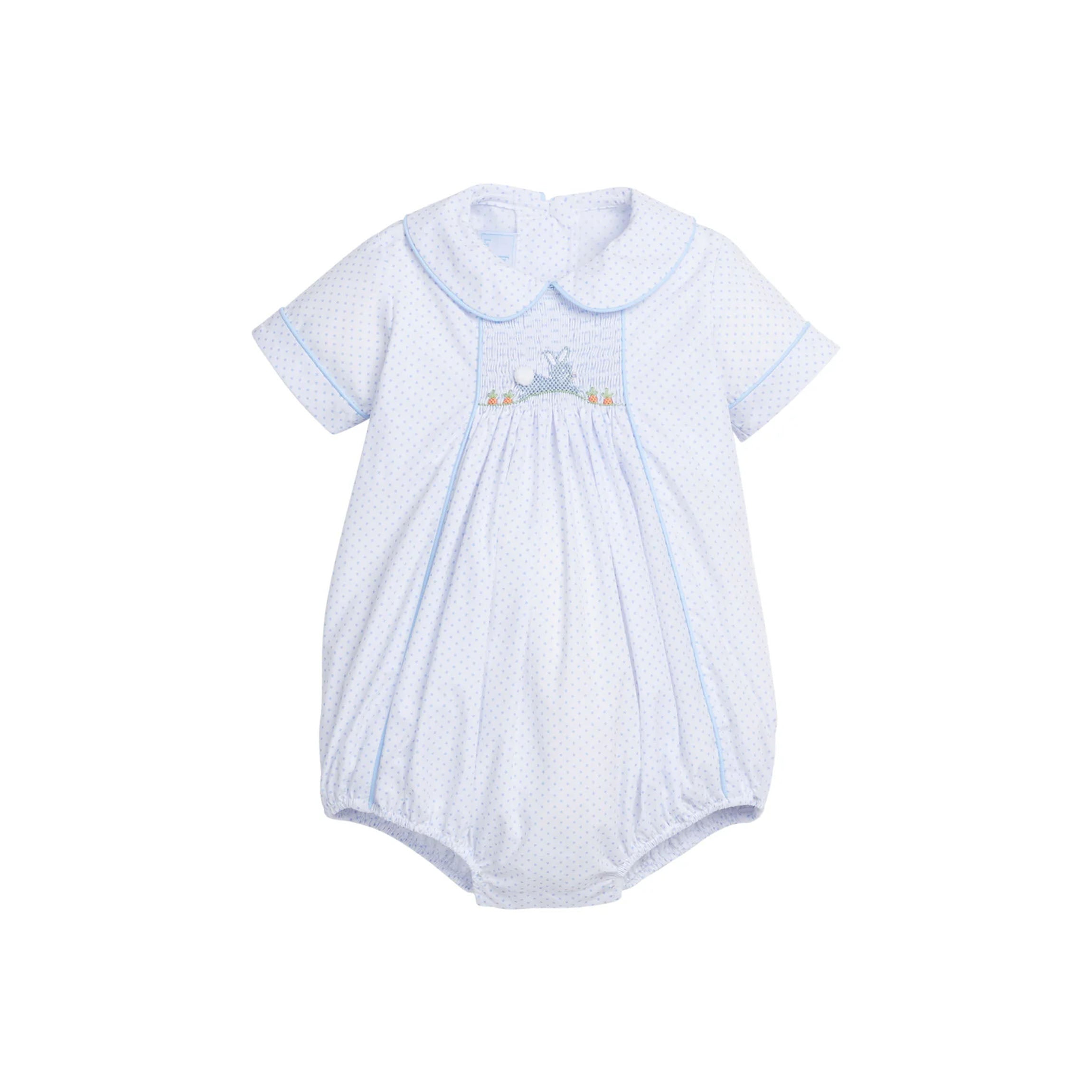 Chest Smocked Bubble Blue Bunny