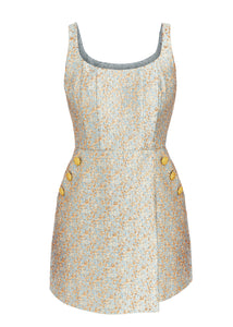 Chianti Mini Dress in Blue/Gold Metallic Jacquard