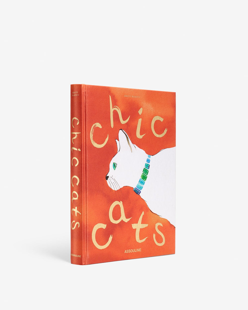 Book titled 'chic cats' with a cat illustration on an orange background