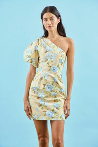 The Chloe Dress, one shoulder mini formal dress, in Garden Rose Periwinkle.
