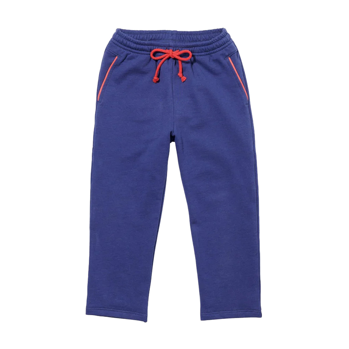 Front view of Chris Jogger in navy showcasing red drawstring and contrast pocket zippers against a white background