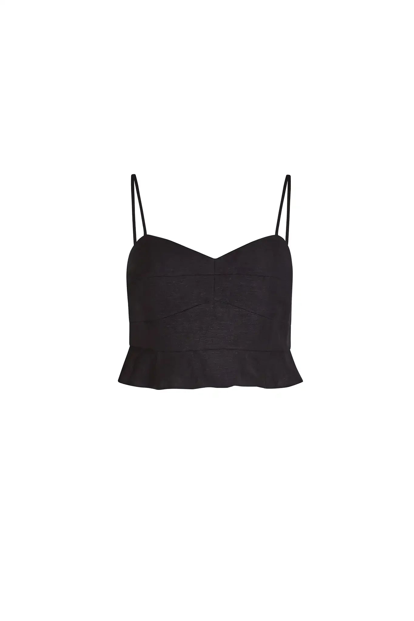 The Chrissy Top is a sleek spaghetti-strap camisole with a seamed bust and a back zipper.