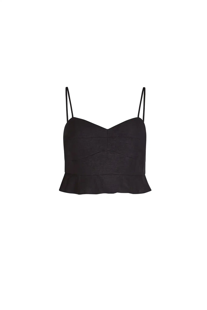 The Chrissy Top is a sleek spaghetti-strap camisole with a seamed bust and a back zipper.