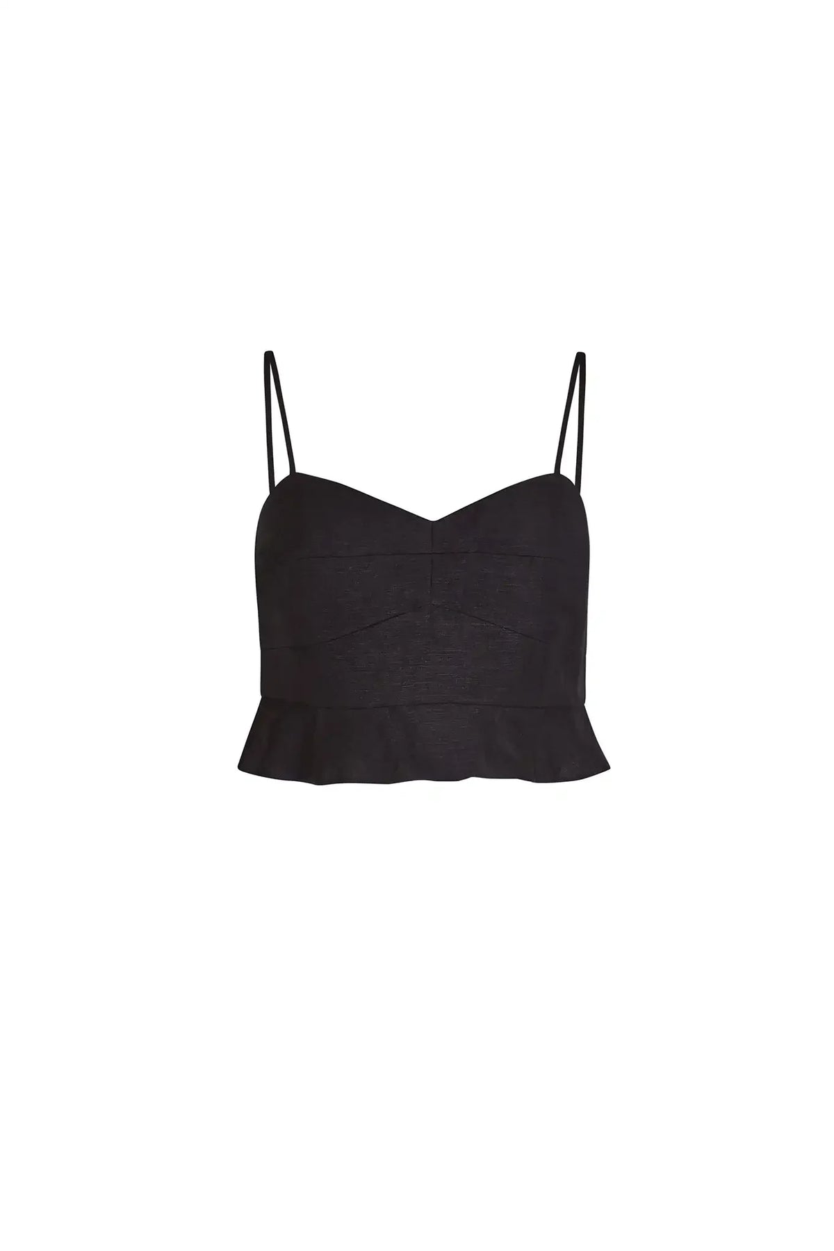 The Chrissy Top is a sleek spaghetti-strap camisole with a seamed bust and a back zipper.