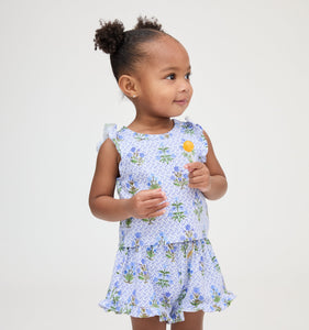 The Baby Lala Short Set in Blue Block Print