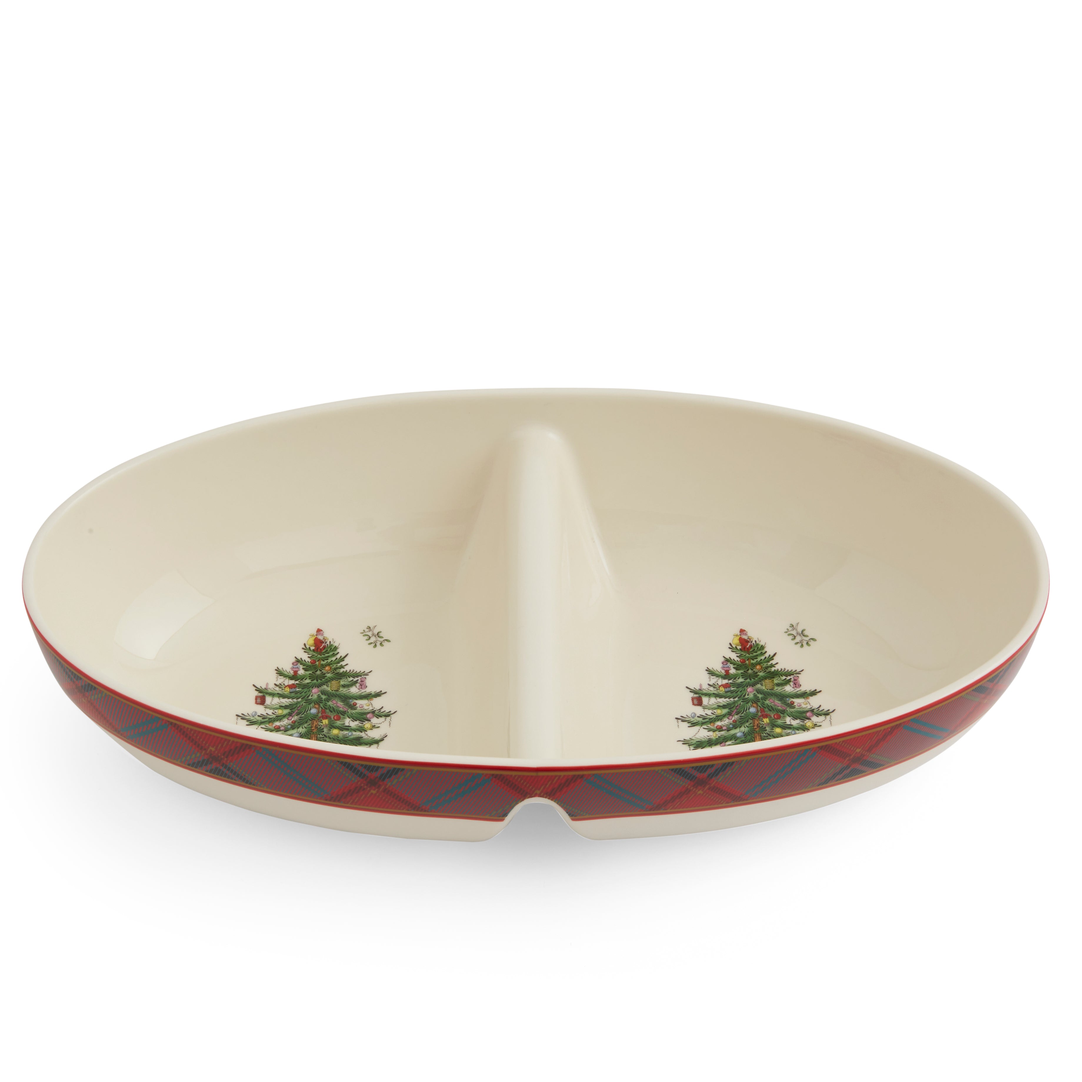 Christmas Tree Tartan 13" Large Oval Divided Server