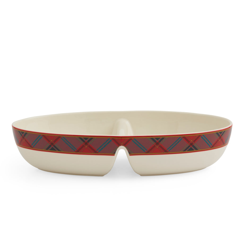 Christmas Tree Tartan 13" Large Oval Divided Server